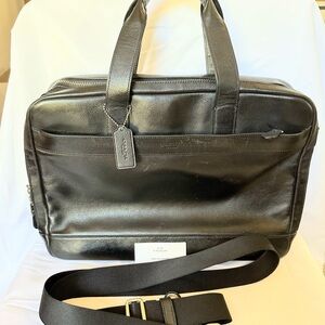 Coach Black Briefcase with Durable Leather-like Finish and Adjustable Strap